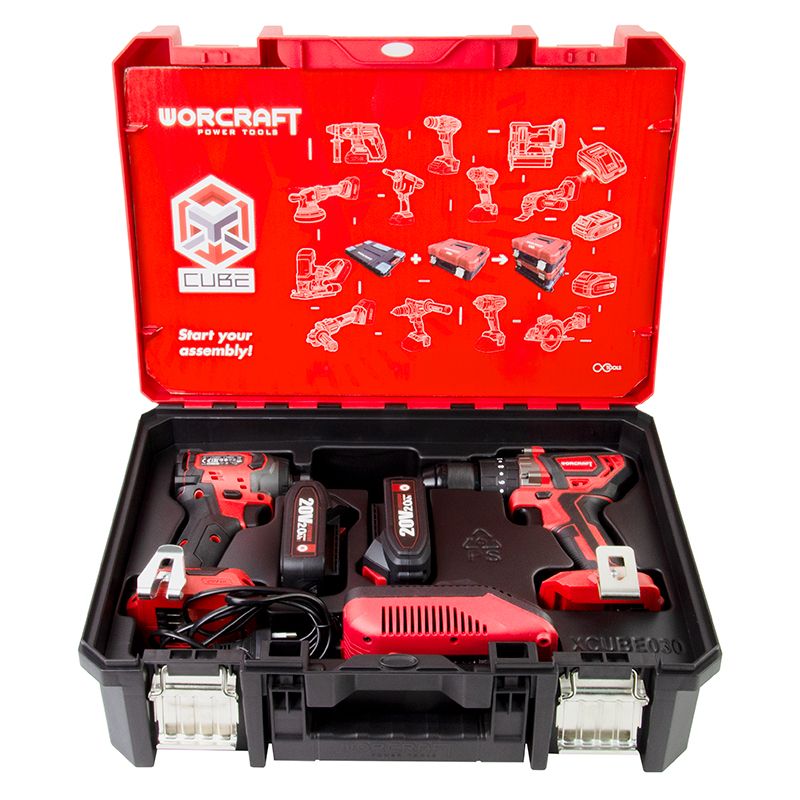 Набор инструментов WORCRAFT в открытом кейсе с аккумуляторами