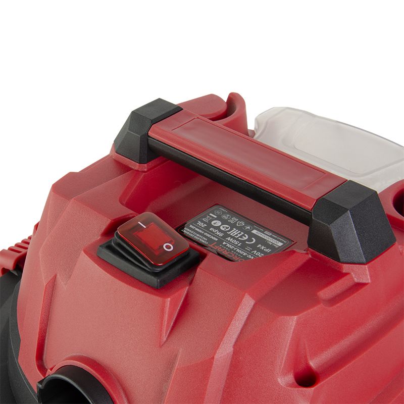 Кнопка увімкнення та ручка переносу на пилососі WORCRAFT CVC-S20Li-20LA