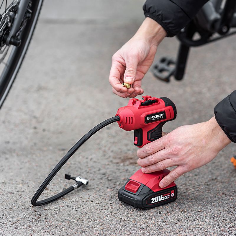 Подключение компрессора WORCRAFT к велосипедному колесу.