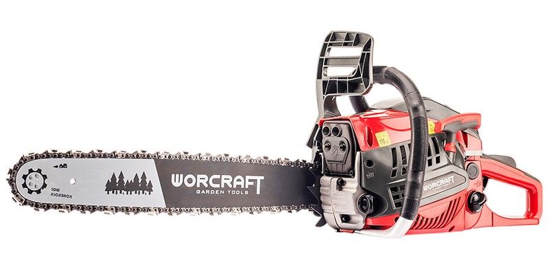 Бензопила WORCRAFT GCS52-20E з направляючою шиною, вигляд збоку.