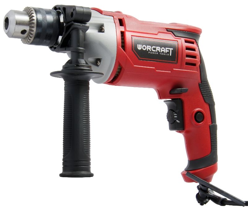 Ударная дрель WORCRAFT WID-1300 с боковой рукояткой, вид спереди.