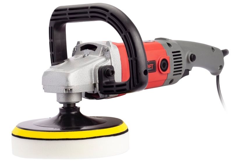 Полировальная машина WORCRAFT CP12-180 в работе с установленной поролоновой насадкой.