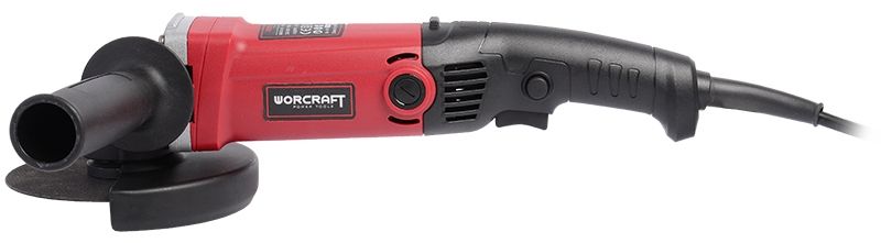 Угловая шлифмашина WORCRAFT WAG13-125 — вид сбоку с диском и длинным кабелем.