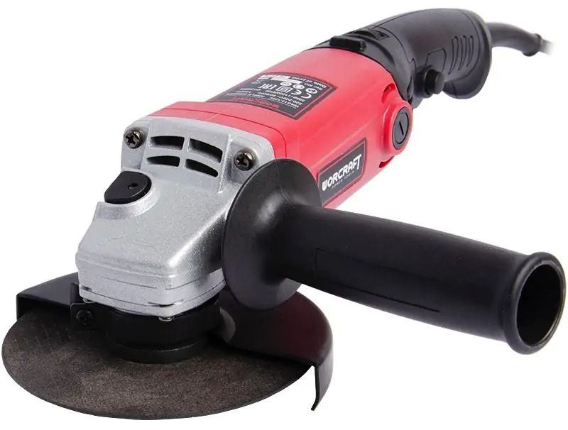 Угловая шлифмашина WORCRAFT WAG13-125V с боковой ручкой и установленным диском — вид сбоку.
