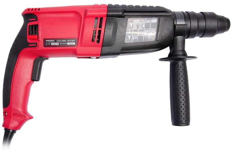 Бічний вигляд перфоратора WORCRAFT WRH13-26DFR з маркуванням і ручкою.