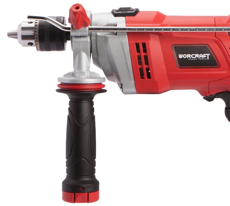 Дрель ударная WORCRAFT ID-900 с боковой рукояткой в профиль.