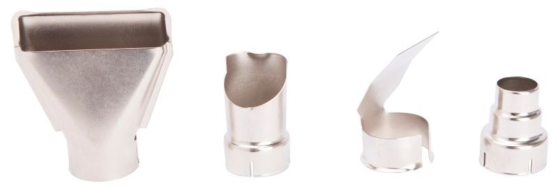 Комплект насадок для промышленного фена WORCRAFT HG20-600 — четыре металлические формы для разных задач.