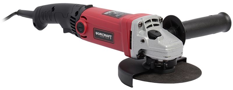 Угловая шлифмашина WORCRAFT WAG13-125 с металлическим редуктором и передней ручкой.