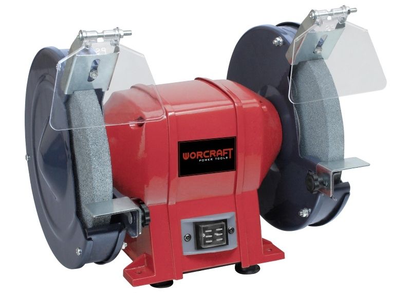 Общий вид заточного станка WORCRAFT BG25-200 с установленными кожухами и экранами.