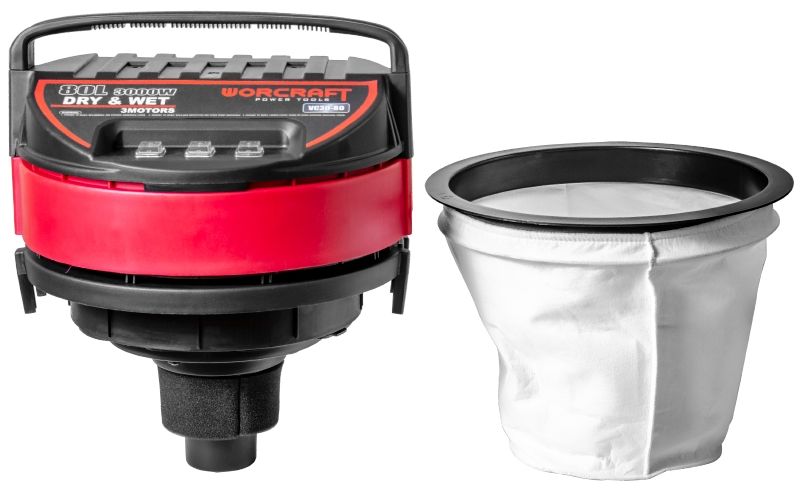 Знімна верхня частина пилососа WORCRAFT VC30-80 та фільтр.