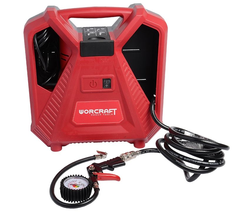 WORCRAFT PAC11-180 подключен с пневмошлангом и манометром.