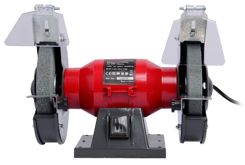 Заточной станок WORCRAFT BG20-150 вид спереди на белом фоне.