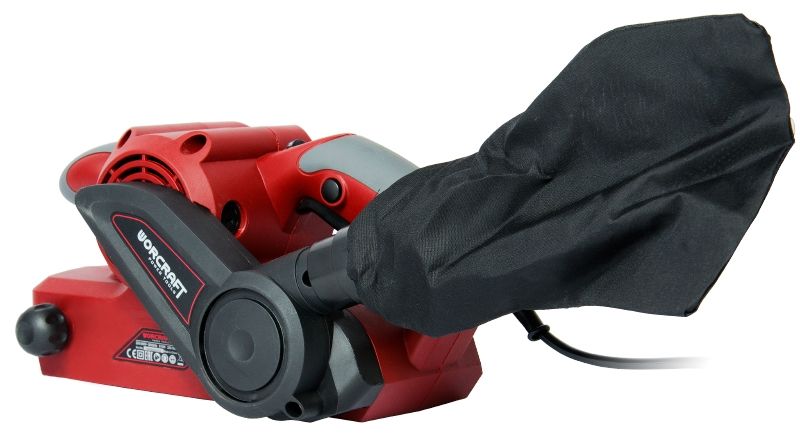 Ленточная шлифмашина WORCRAFT BS08-76 с пылесборником, вид сбоку.