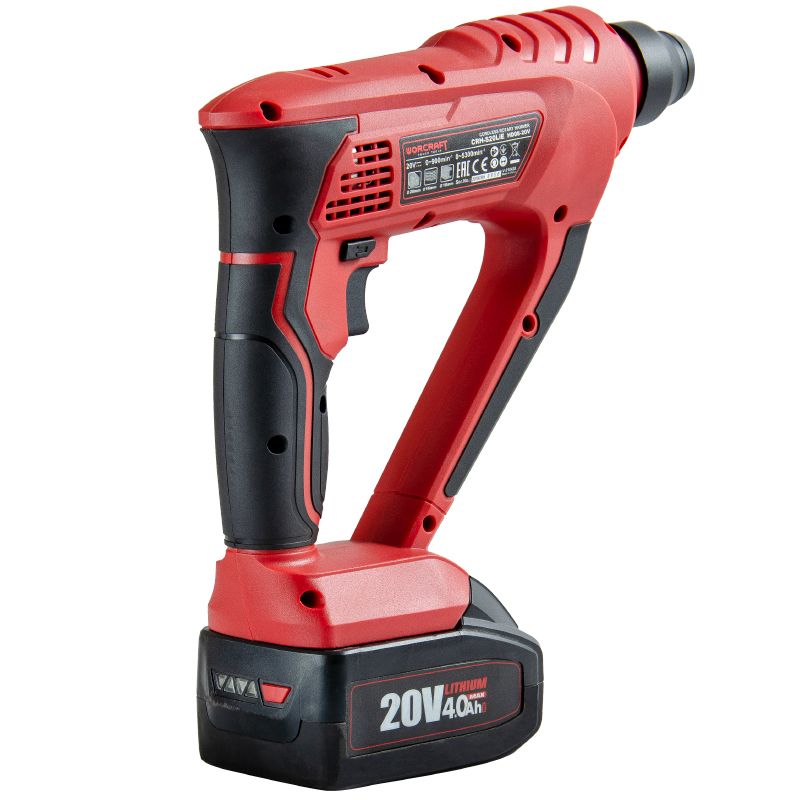 Аккумуляторный перфоратор WORCRAFT CRH-S20LiE в профиль с установленным аккумулятором.