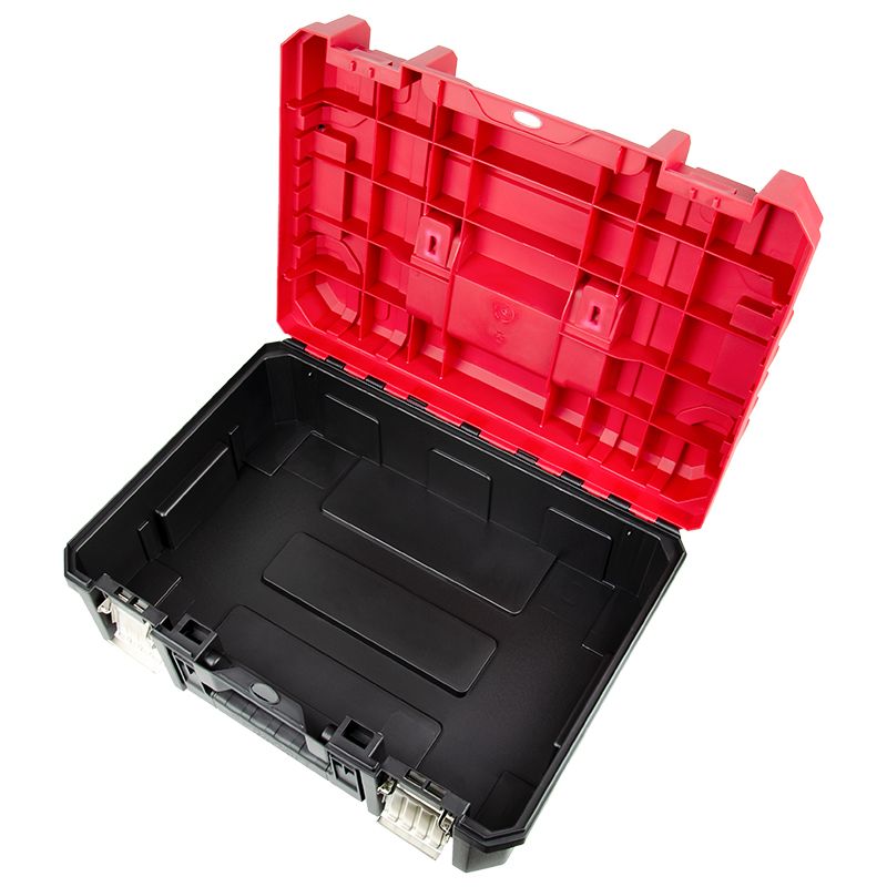 Інструментальний ящик WORCRAFT XCUBE100 у відкритому вигляді, вигляд збоку під кутом.