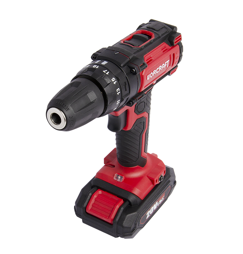Акумуляторний шуруповерт WORCRAFT CD-20LiP з трьохчвертного ракурсу.