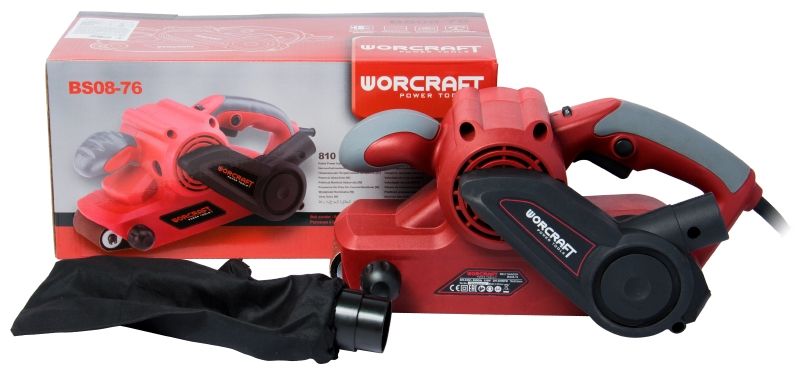Комплект WORCRAFT BS08-76: шлифмашина, пылесборник и коробка.
