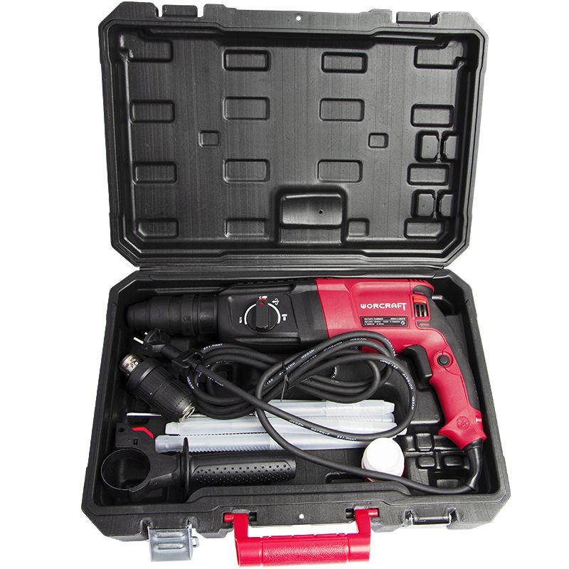 Перфоратор WORCRAFT WRH13-26DFR у кейсі з аксесуарами в комплекті.
