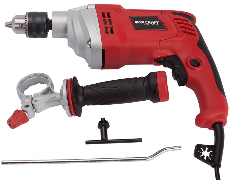 Комплект поставки дрели ударной WORCRAFT ID-900 с ключом и ограничителем глубины.