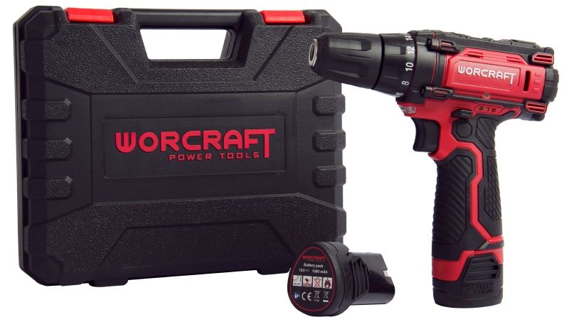 Набір WORCRAFT WCD-12 Li: шуруповерт, кейс, зарядний пристрій та акумулятор.