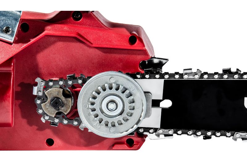 Внутреннее устройство цепного механизма электропилы WORCRAFT