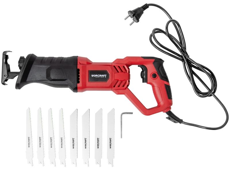 Сабельная пила WORCRAFT RS07-115E с набором пилок и кабелем в комплекте.