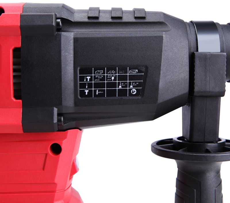 Боковой вид редуктора перфоратора с технической таблицей.