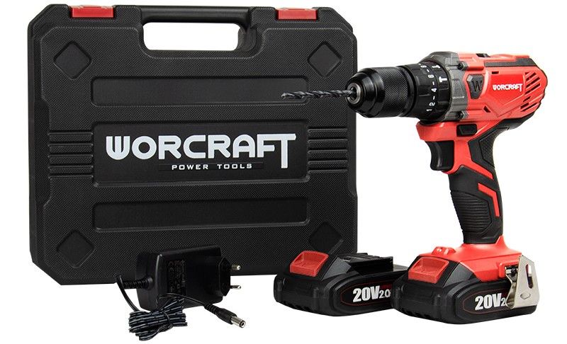 Шуруповерт WORCRAFT CHD-S20LiWB с двумя аккумуляторами и зарядным устройством в кейсе.