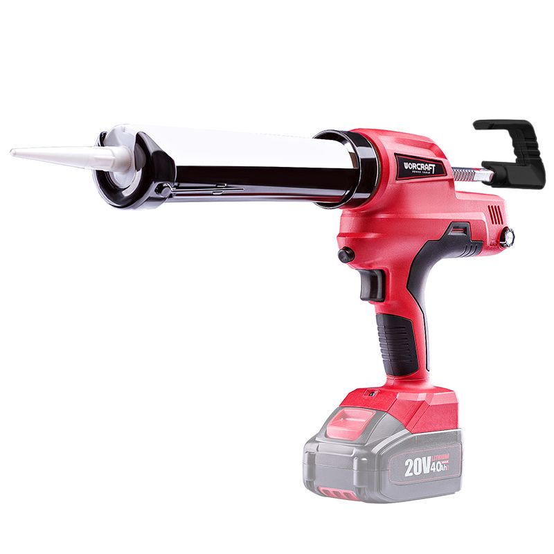 Общий вид аккумуляторного пистолета для герметика WORCRAFT CCG-S20Li с установленным картриджем.