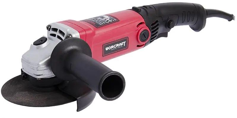 Угловая шлифмашина WORCRAFT WAG13-125V — верхний вид на корпус, диск и боковую ручку.