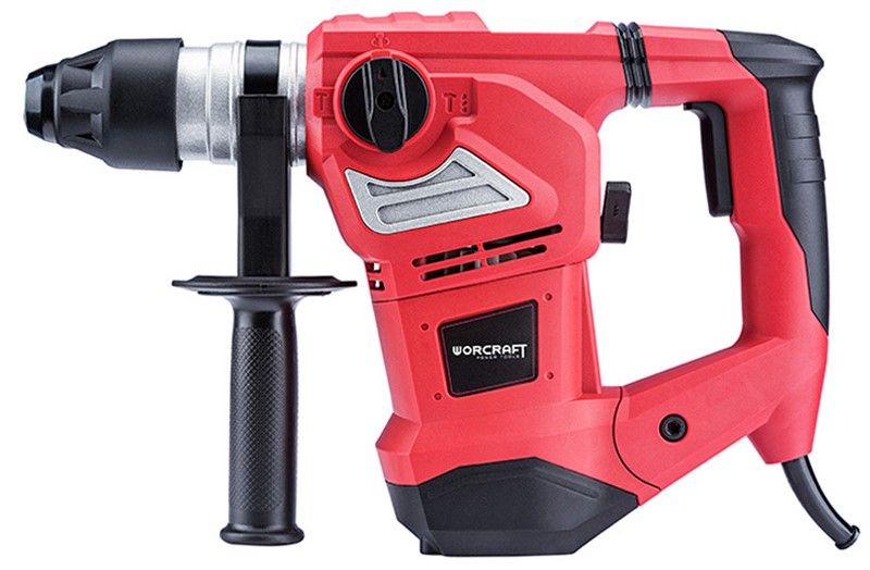 Перфоратор WORCRAFT RH18-38X в рабочем положении с боковой ручкой.