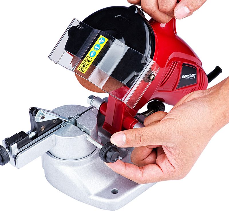 Установка угла заточки на станке WORCRAFT SS18-100 — вид сверху.