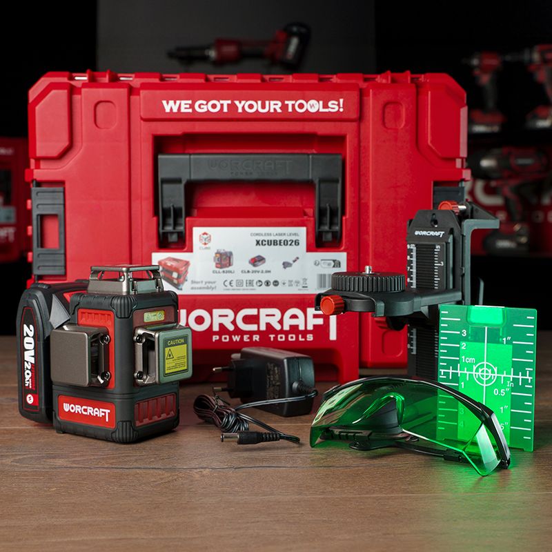 Аккумуляторный лазерный уровень 3D WORCRAFT XCUBE026